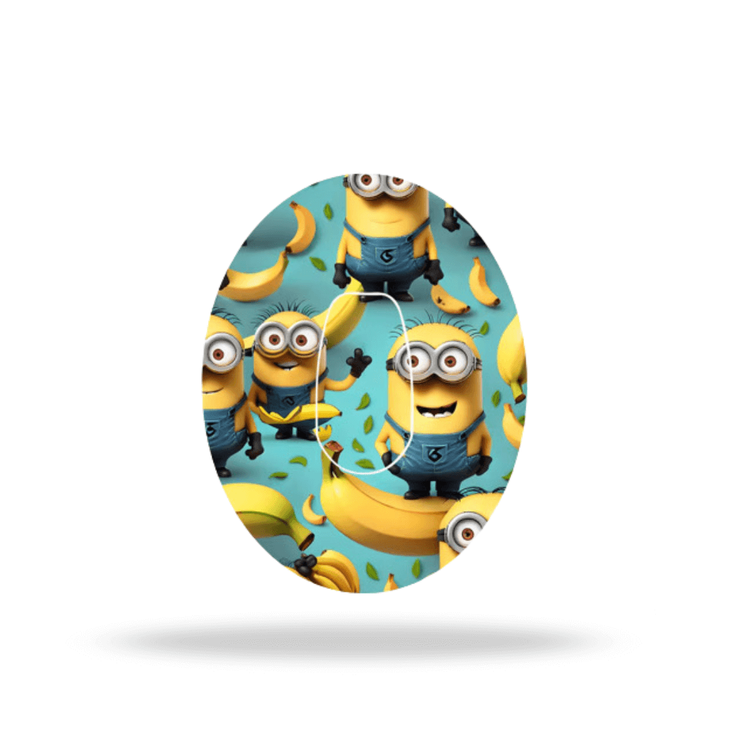 Minions-themed CGM overpatch for Dexcom G6 with colorful design and sensor sticker