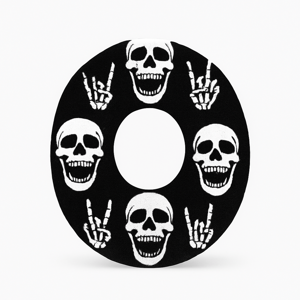 Dexcom G7 Rock'N'Roll Skull CGM-Sensor överplåster med dödskallemotiv
