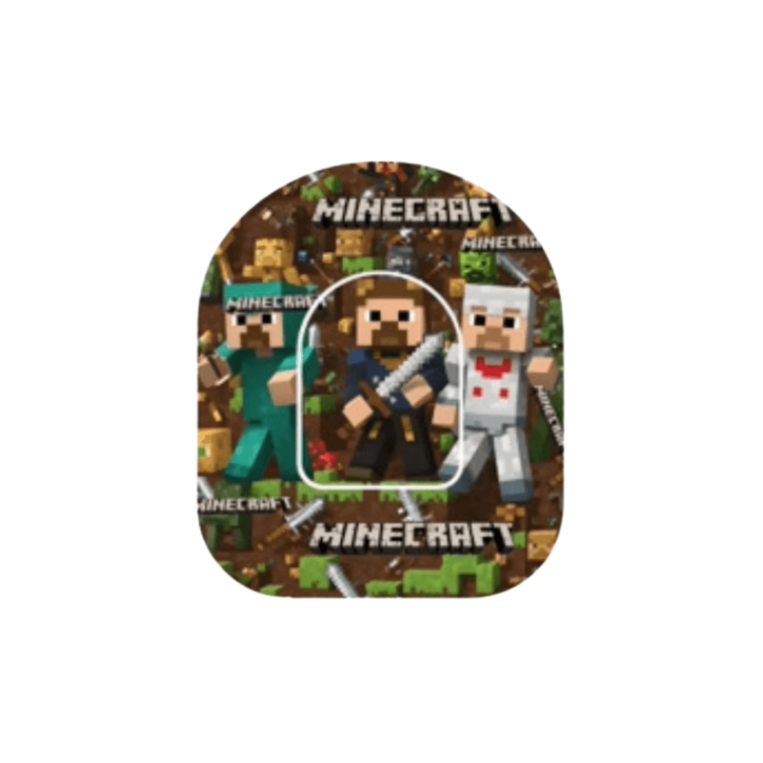 Färgglada Minecraft Universal pump overpatches för Omnipod 5 och dash - ett kreativt sätt att skydda pumpen.