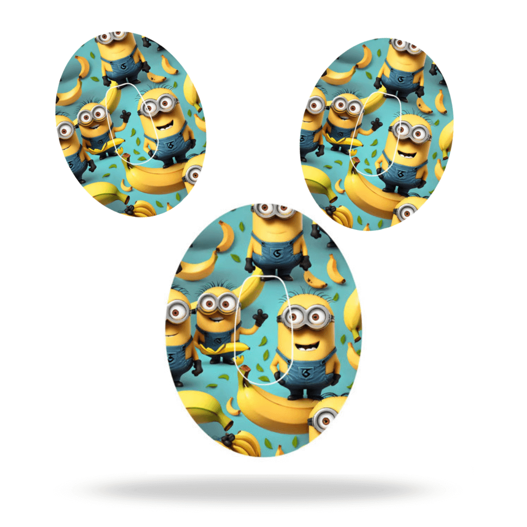 Minions-themed Overpatch for Dexcom G6 sensor featuring playful design with bananas for added stability and fun.