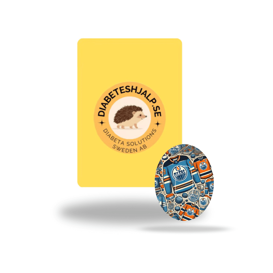 Edmonton Oilers Ice Hockey CGM sensor överpatch för Dexcom G6 inklusive sensor sticker, perfekt för att visa din sportpassion och säkerställa att din Dexcom sitter tryggt på plats.