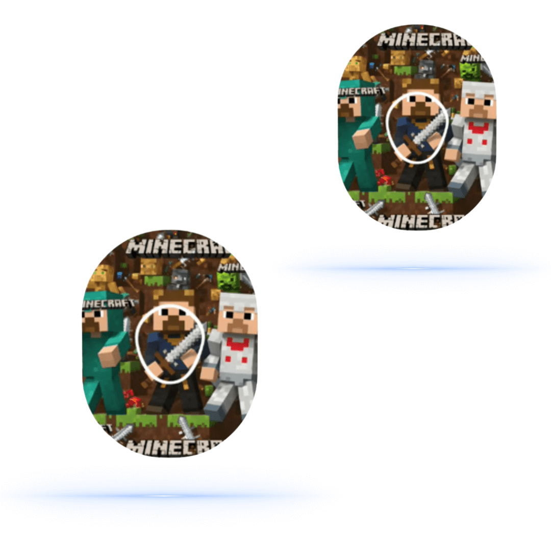 Minecraft CGM-Sensor overpatch for Dexcom G7 featuring iconic characters and pixel art design.