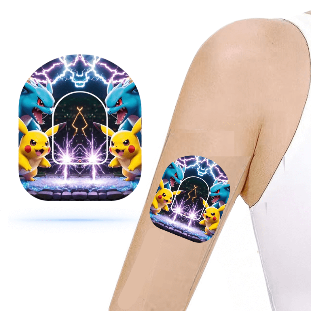 Pokemon-tema överpatches för Omnipod 5 och dash - Funktionella och dekorativa insulinpumpöverdrag.