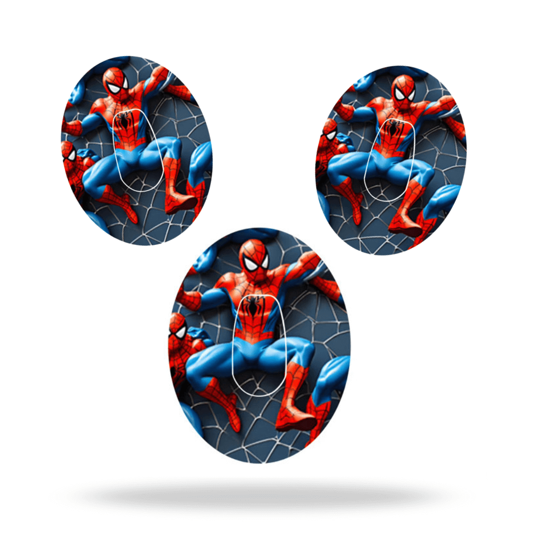 Spiderman CGM-Sensor Overpatch for Dexcom G6 with vibrant superhero design, providing style and stability for diabetes sensors.