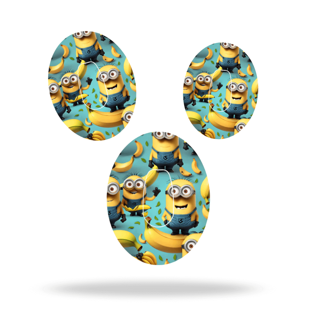 Minions themed CGM-Sensor Overpatch for Dexcom G6 with banana design for enhanced style and protection.