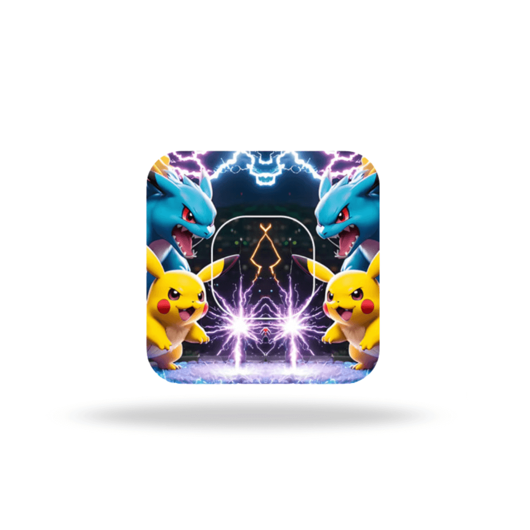 Färgglad Pokémon design med Pikachu och blå drake, perfekt för CGM-sensor överpatch.