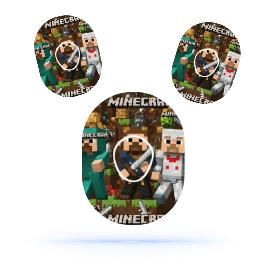 Minecraft CGM-Sensor overpatch for Dexcom G7 featuring pixel art characters from the game.
