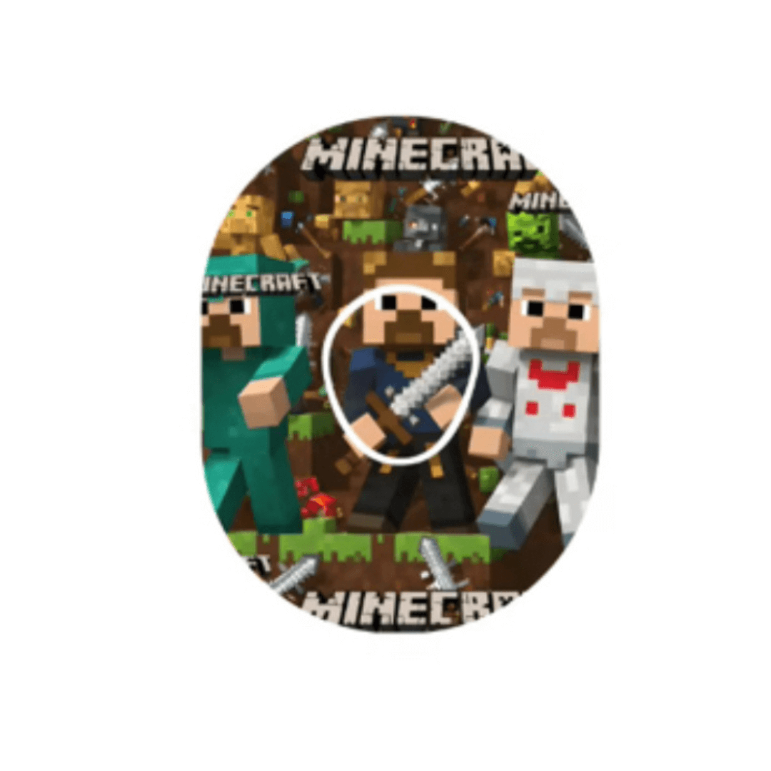 Minecraft CGM sensor overpatch for Dexcom G7 featuring block-style characters and pixel art design.