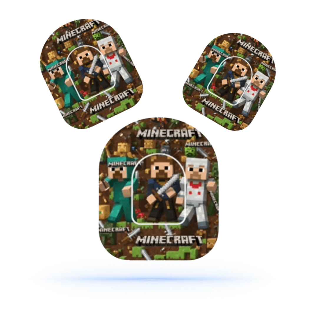 Minnesvärda Minecraft Universal pump overpatches för Omnipod 5 och dash - perfekt för diabetespatienter.