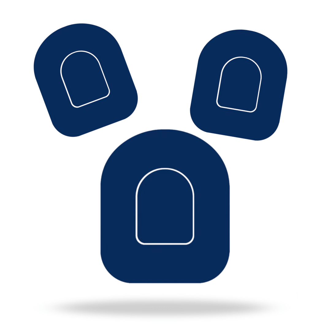 Navy Blue Universal Pump Overpatches för Omnipod 5 & Dash, set of three with adhesive backing, including one Pumpsticker