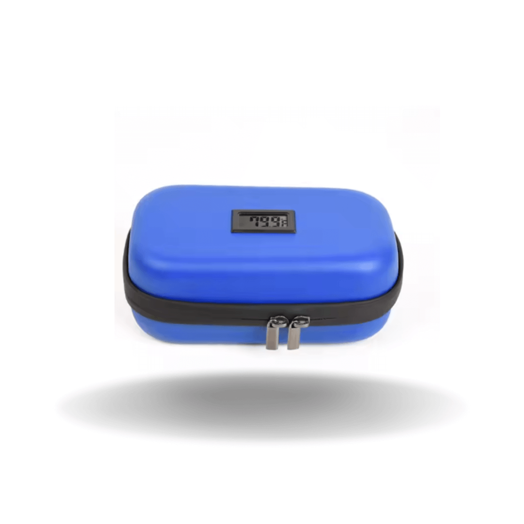 DiaCase Blue smart kylfodral i blått för säker förvaring av temperaturkänsliga produkter.