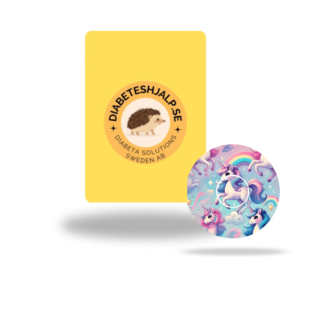 Färgglad Unicorn Ponny CGM Sensor Patch för Freestyle Libre 3 inkl. Sensor Sticker. Skyddar din Freestyle libre sensor med en lekfull och magisk design inspirerad av enhörningar och ponnier.