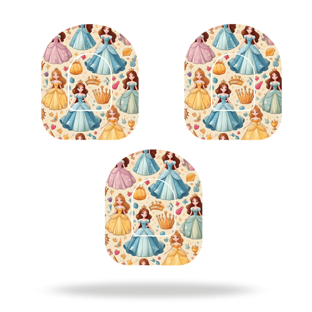 Prinsessans Overpatches for Omnipod 5 & Dash with princess design, enhancing insulin pump stability during activities.