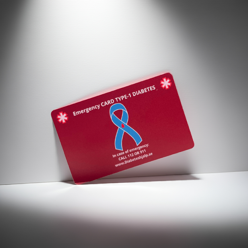 Alert Card - Håll Din Information alltid tillgängligt i plånboken, en viktig alert card för diabetiker i nödsituationer.