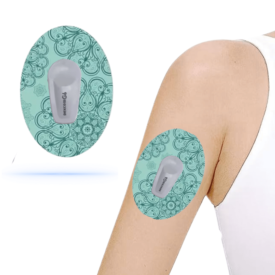 Turkos Mandalaprint CGM Patches För Dexcom G6 (5-pack) - Diabeteshjalp