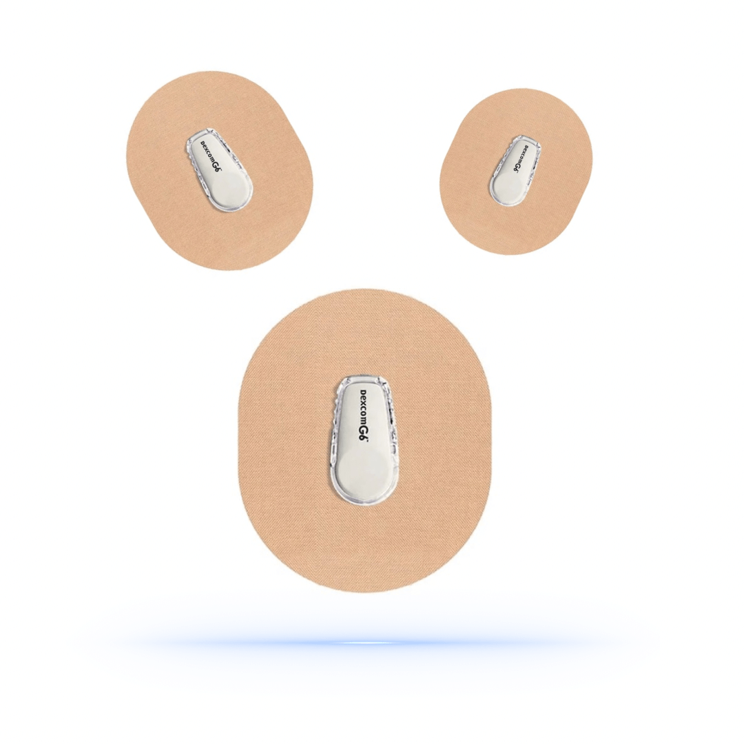 Högkvalitativa StayActiv Sport CGM-Sensor overpatches Beige som säkerställer att Dexcom G6 håller sig på plats.