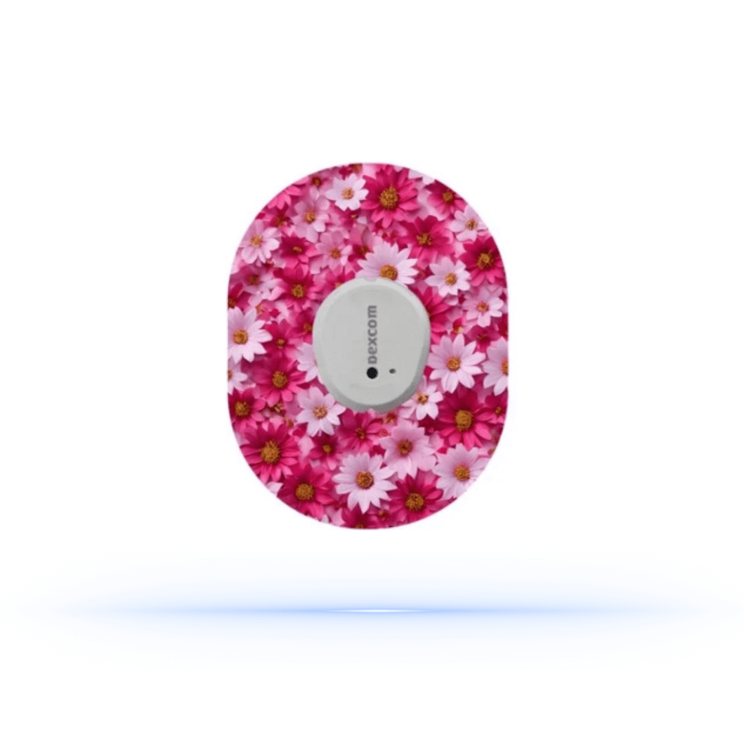 Pink flower CGM sensor patches för Dexcom G7 (5-Pack) - Diabeteshjalp