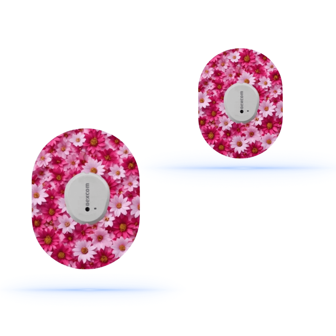Pink flower CGM sensor patches för Dexcom G7 (5-Pack) - Diabeteshjalp