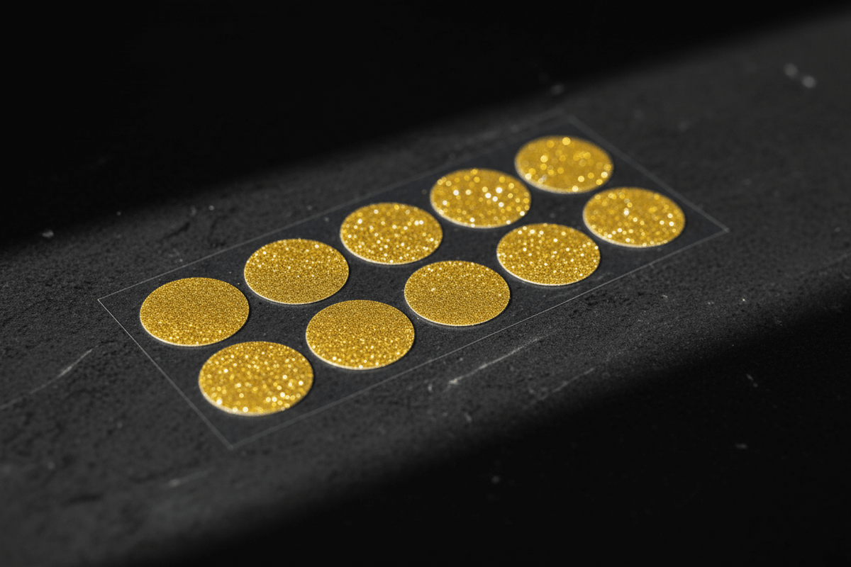 Freestyle Libre glitterstickers i guld, perfekta för att ge din Freestyle Libre 1 eller 2 sensor en stilfull och färgglad look.