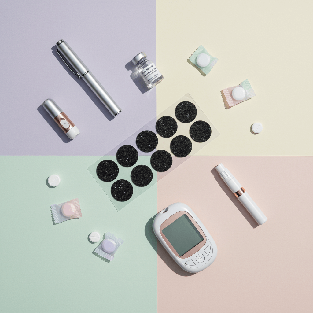 Freestyle Libre glitterstickers för CGM-sensor i färgglada designalternativ med diabetesvårdverktyg. Förvandla sensorn till en stilfull accessoar.