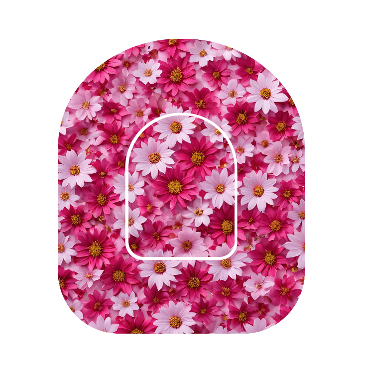 Omnipod Dash Fixeringsplåster Pink Flowers – Vattentåliga overpatches med rosa blommönster för trygg fixering
