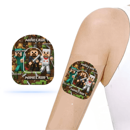 Unika Minecraft Universal pump overpatches för Omnipod 5 och dash - designade klistermärken för ökad personlighet i diabetesutrustning.