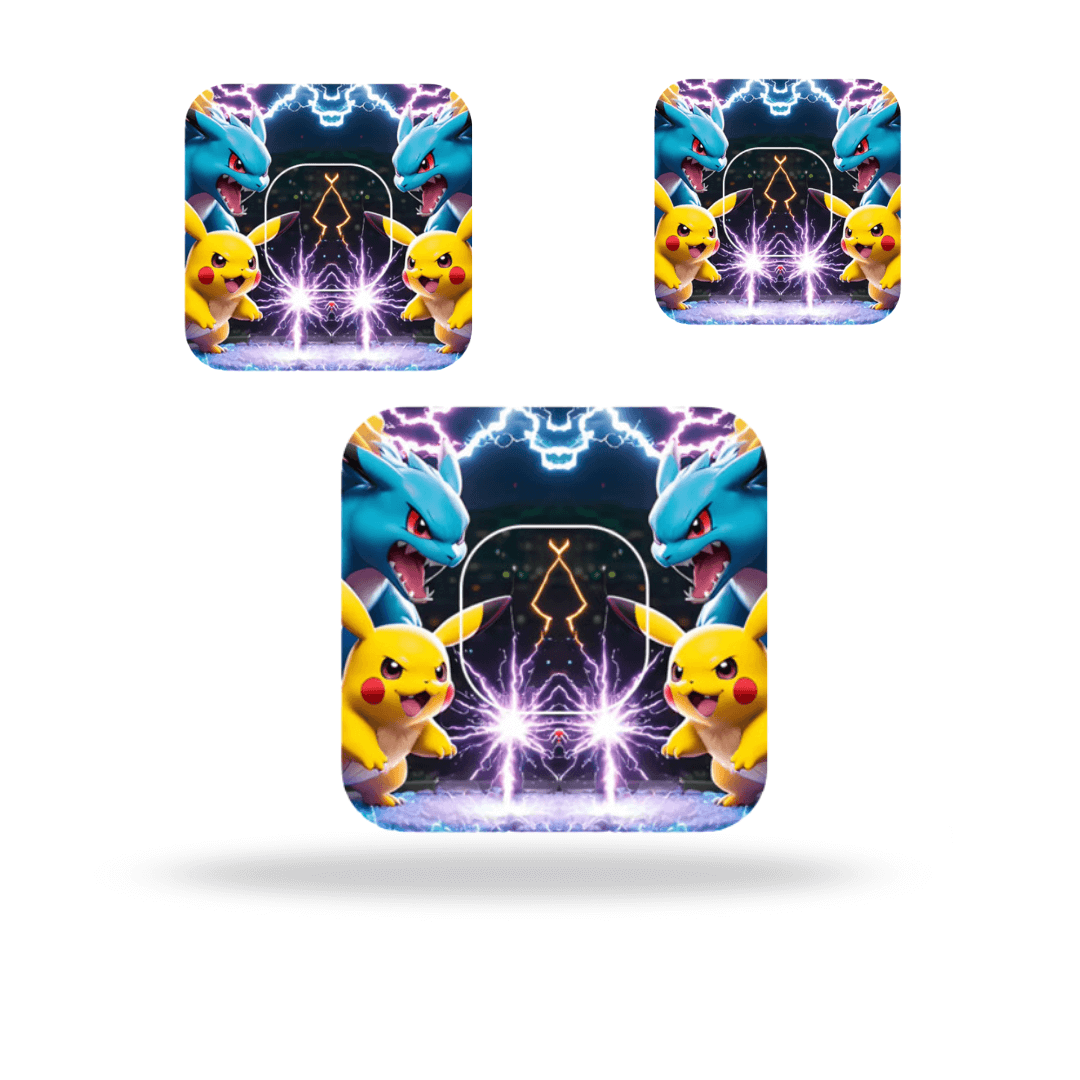 Pokémon CGM-Sensor Overpatch featuring Pikachu and Blastoise, colorful and playful design for sensor protection.
