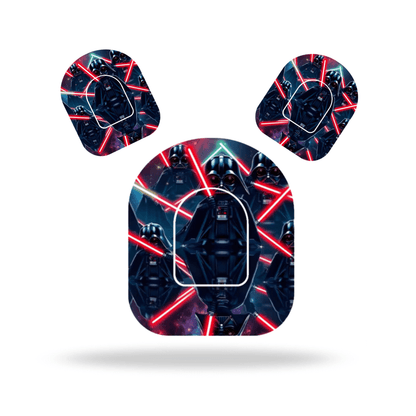 Star Wars Darth Vader pump overpatches design for Omnipod 5 and Dash with red lightsabers.