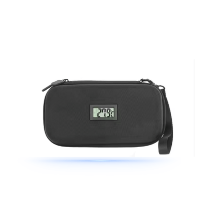 DiaCase Black smart cooling case with digital temperature display for secure storage of sensitive products.