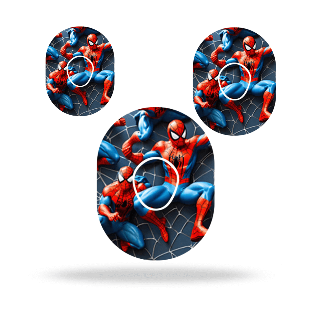 Spiderman CGM-Sensor Overpatch for Dexcom G7 featuring colorful spiderman design, adding style and stability.