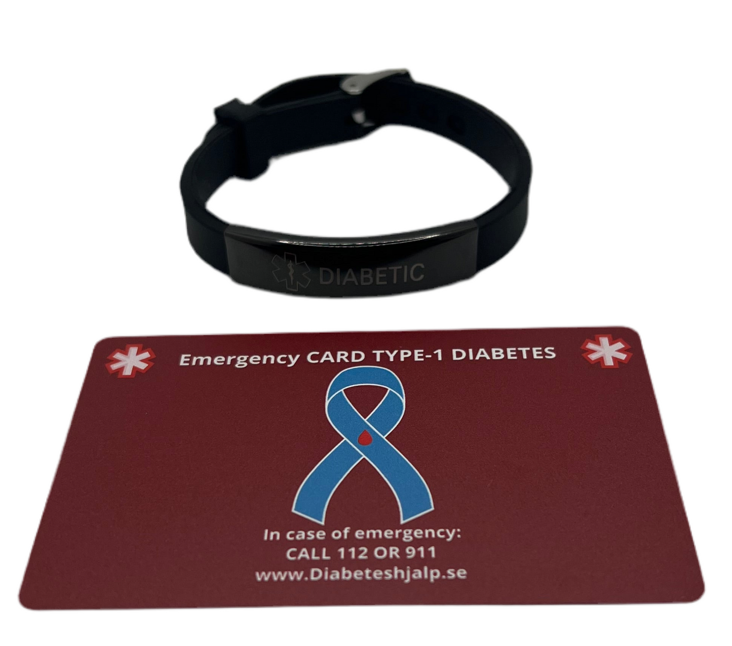 Emergency card med Diabetes armband i svart