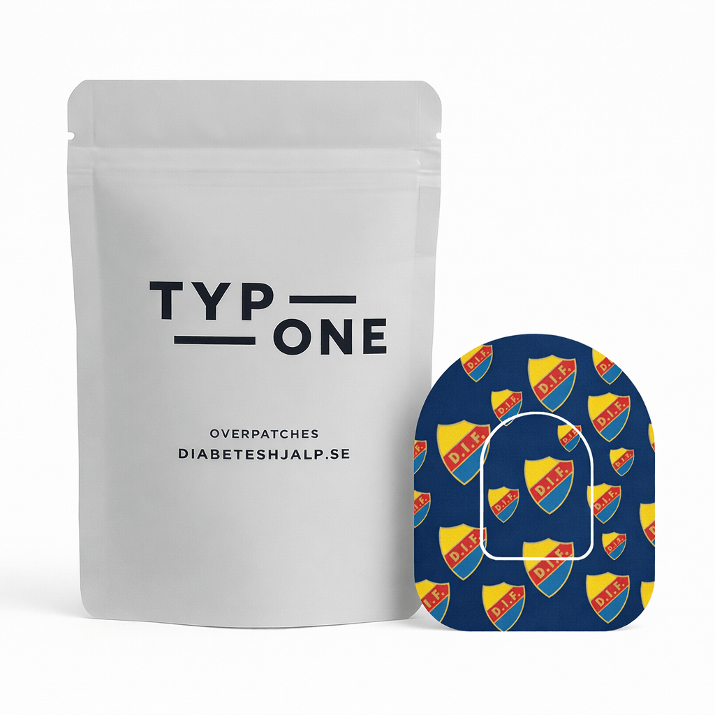 Omnipod Overpatch Djurgården, extra fäste för Omnipod insulinpump med Djurgården design, visar stöd för sportlaget.