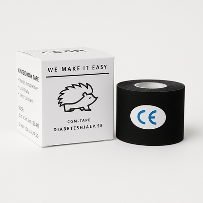 TypOne Tape Roll in black with CE mark, designed for secure CGM sensors and insulin pump attachments.