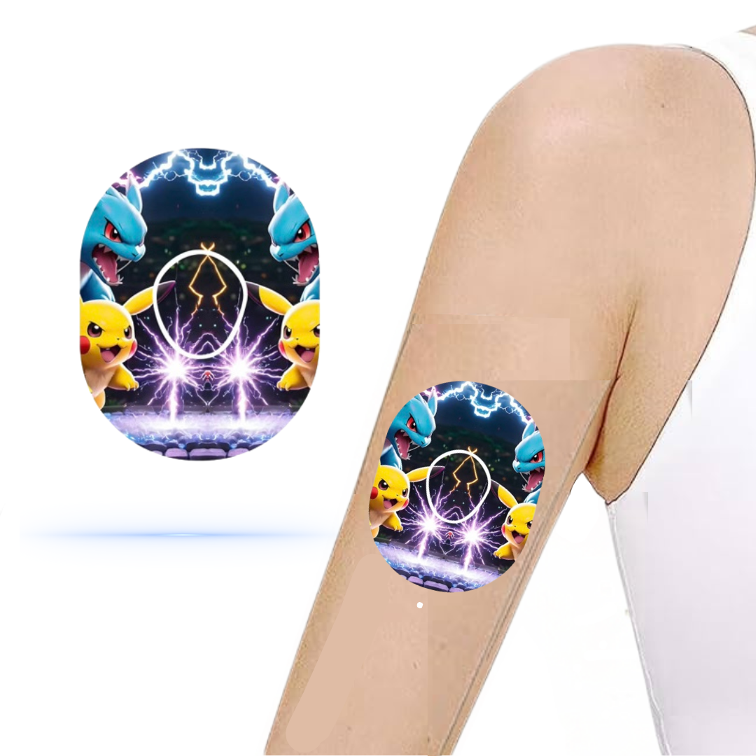 Färgglad Pokemon CGM-Sensor overpatch för Dexcom G7, designad för att skydda din sensor och stil.