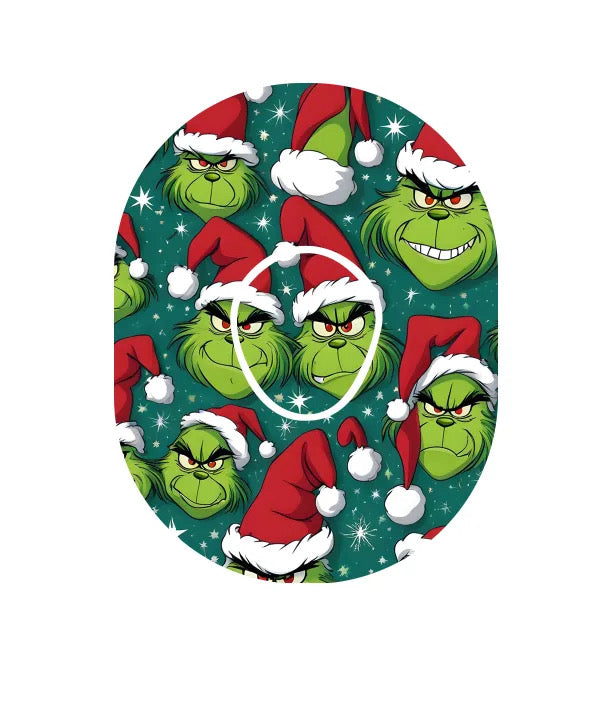 DiabetaGuard - The Grinch Christmas CGM Patches ink. Sticker för Dexcom G7 - Diabeteshjalp