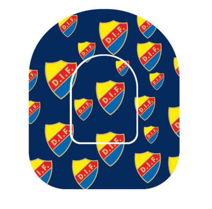 Omnipod Overpatch Djurgården extra fäste med sportdesign och DIF-motiv för säker insulinpumpanvändning.
