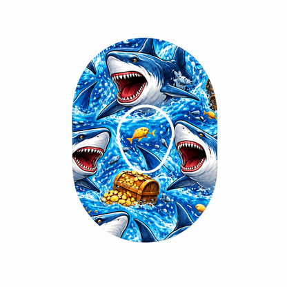 Dexcom G7 Sensorplåster Sharks & Gold Treasure – Vattentåliga overpatches