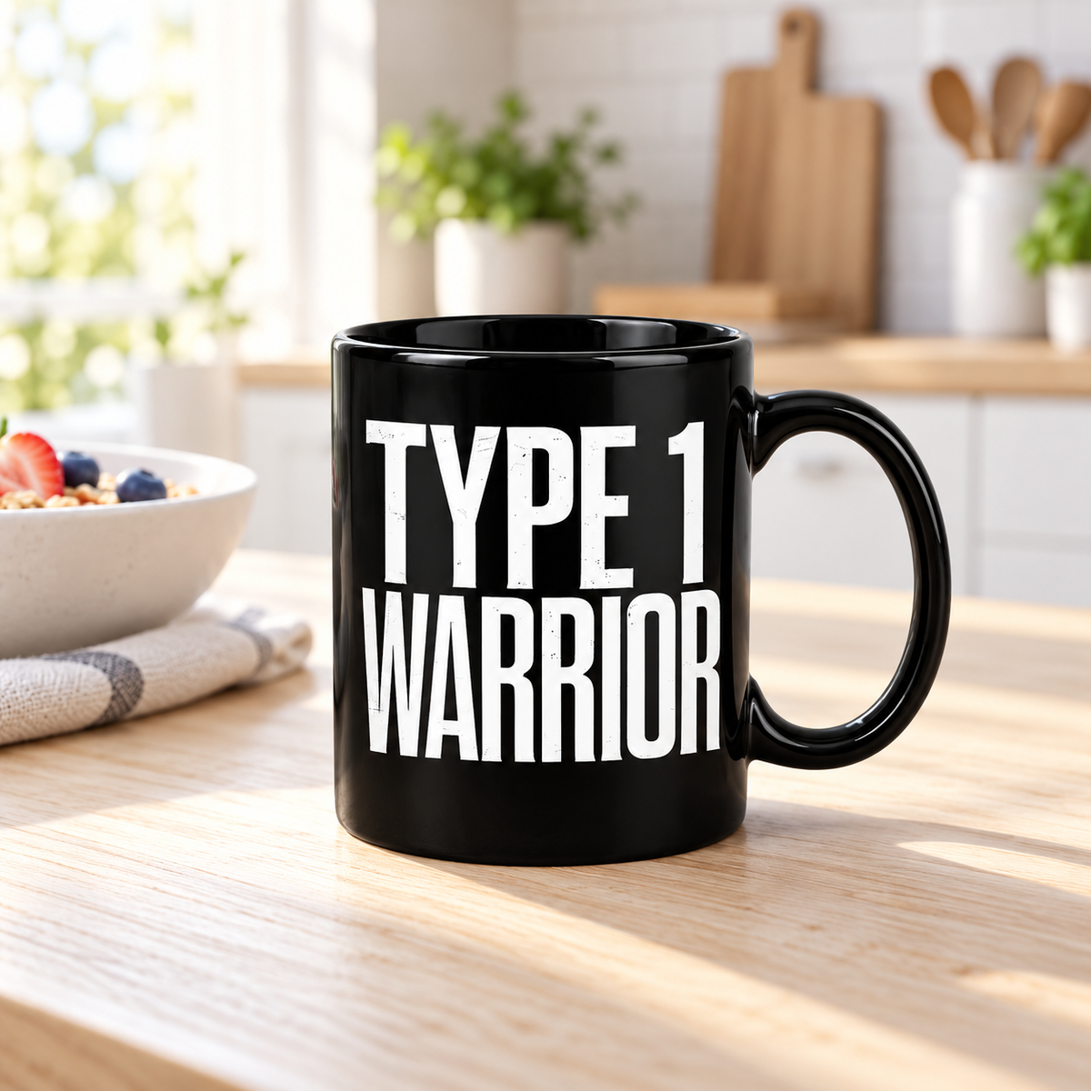 Typ 1 Warrior Keramikmugg – Svart med Silvertryck