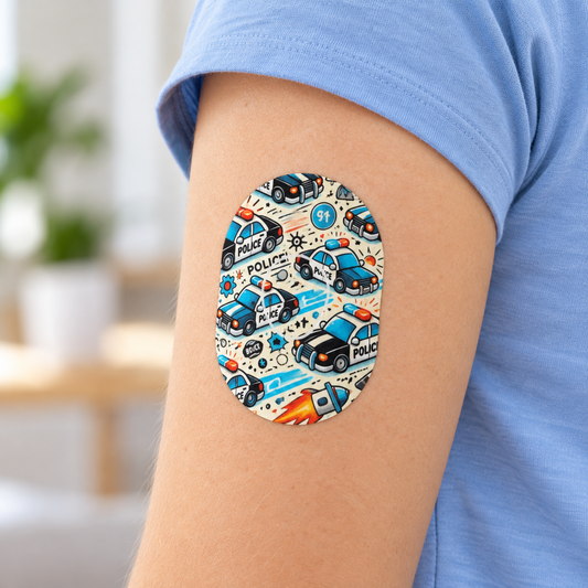 Police cars CGM Patches for Dexcom G7 Sensor (10-pack) including sensor sticker