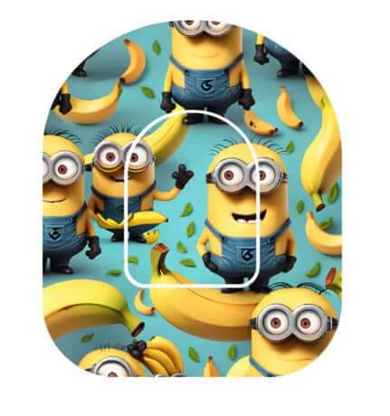 Minions-themed universal pump overpatch for Omnipod 5 & Dash featuring fun banana design, enhances stability and style.