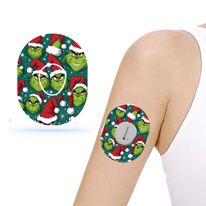 The Grinch Christmas CGM Patches ink. Sticker för Dexcom G7 - Diabeteshjalp