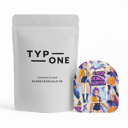 K-Pop Demon Hunters Omnipod Overpatch med färgstark design och säkert fäste, perfekt för insulinpump och unga användare.