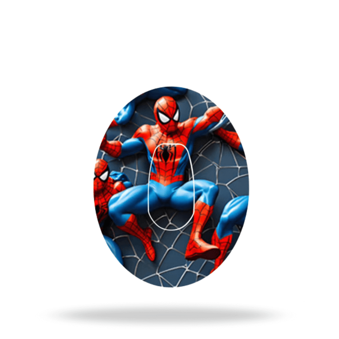Colorful Spiderman CGM-Sensor Overpatch for Dexcom G6 with web pattern, providing protection and style.
