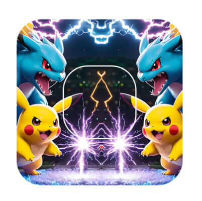 Pokémon-themed CGM-Sensor Overpatch design featuring Pikachu and a blue dragon-like Pokémon with lightning effects.
