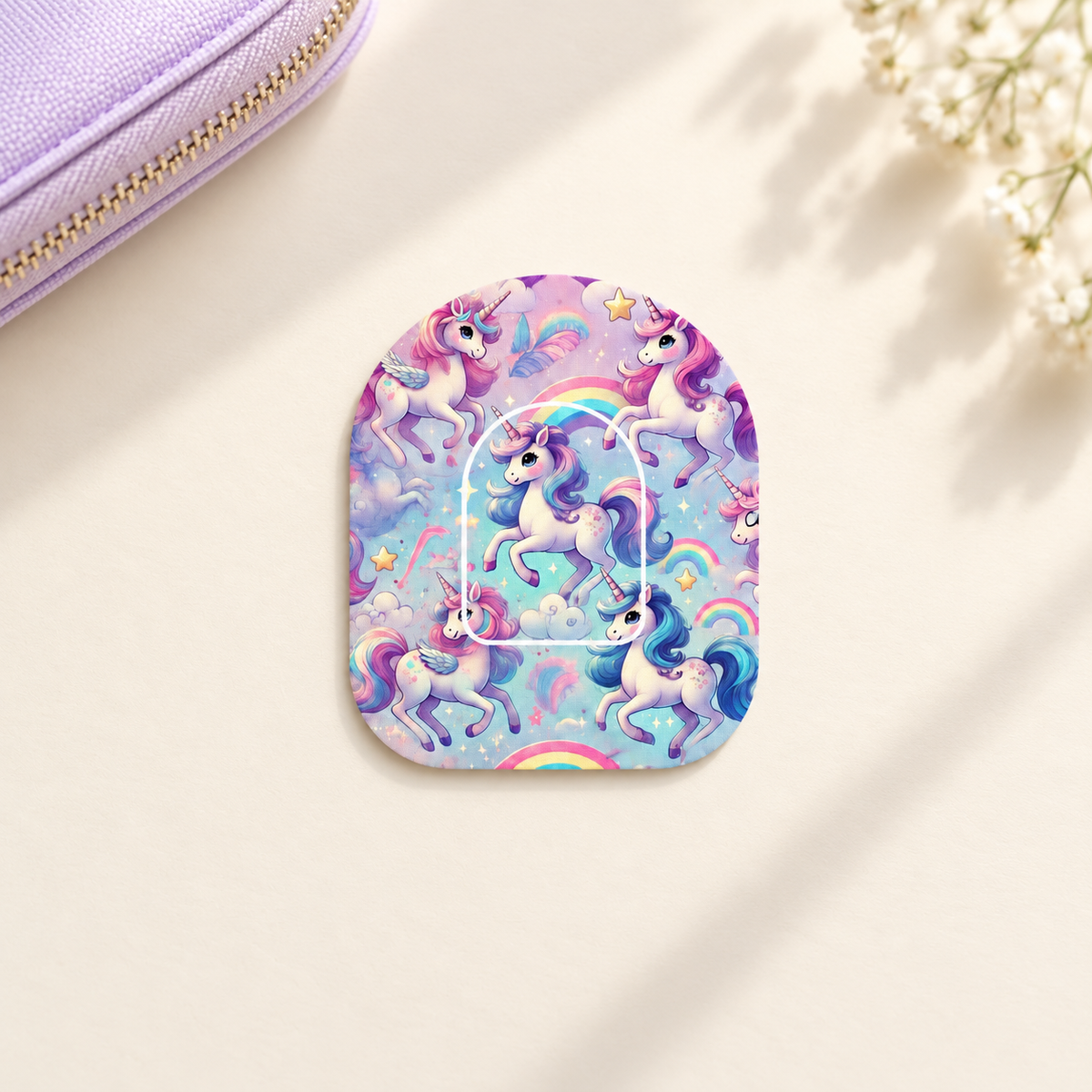 Omnipod overpatch – Unicorn inkl. extra fäste för insulinpump