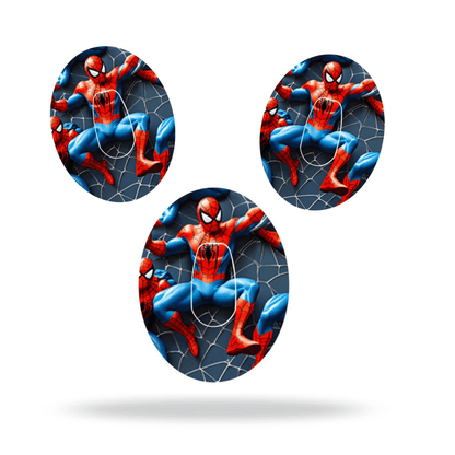 Spiderman CGM-Sensor Overpatch for Dexcom G6 with vibrant superhero design, providing style and stability for diabetes sensors.