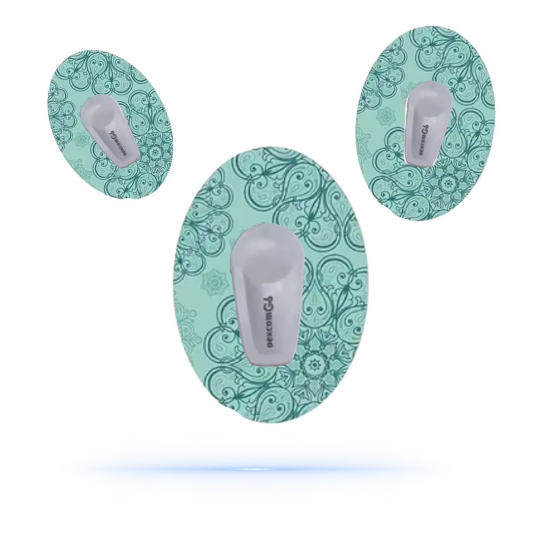 En turkos patch med roliga mönster för dexcom g6