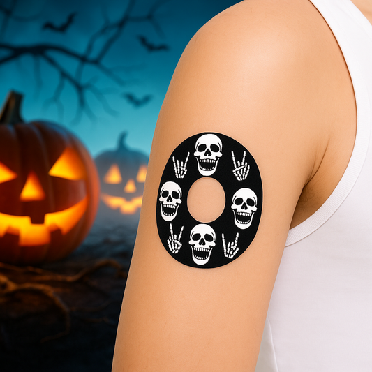 Rock"N"Roll Skull CGM-sensor overpatches för Dexcom one+ - Diabeteshjalp