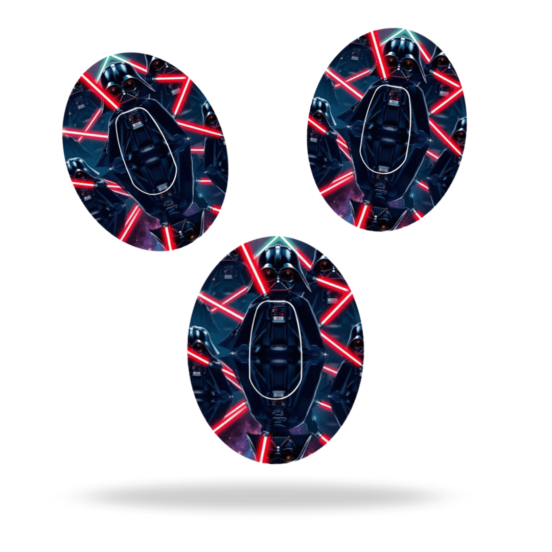 Star Wars Darth Vader CGM sensor overpatch for Dexcom G6 with vibrant lightsaber design.