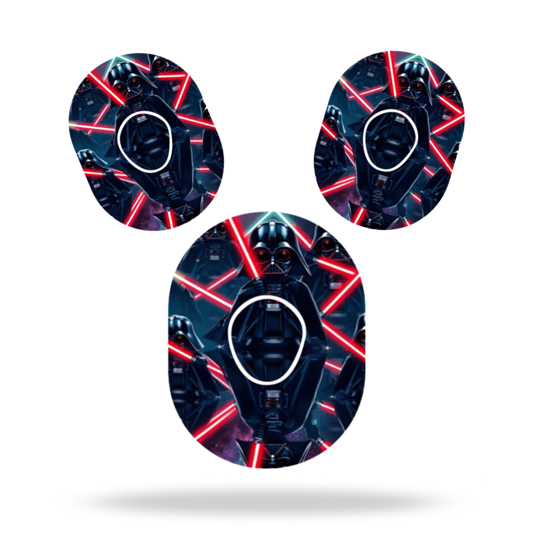 Star Wars Darth Vader CGM-Sensor Overpatch set for Dexcom G7 with colorful lightsaber design.